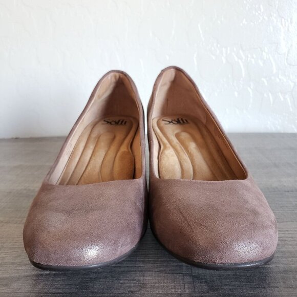 Sofft Lindon Block Heel Leather Pumps Metallic Taupe Women's 7.5 Slip-On Comfort - Picture 2 of 10